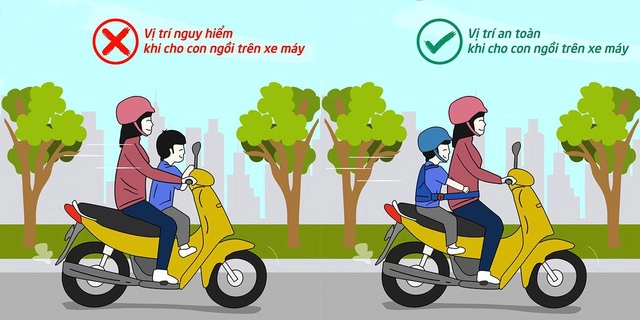 Nguy hiểm khi để trẻ nhỏ ngồi phía trước xe máy
