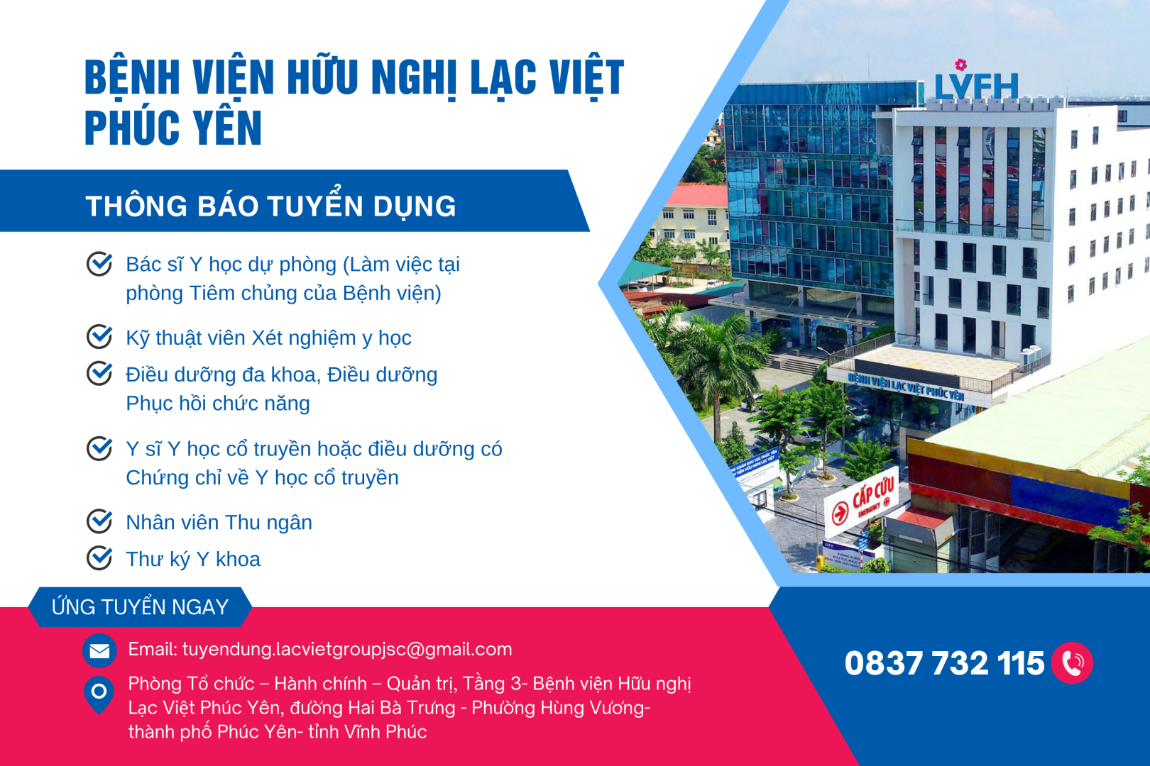 Thông báo tuyển dụng – Bệnh viện hữu nghị Lạc Việt Phúc Yên