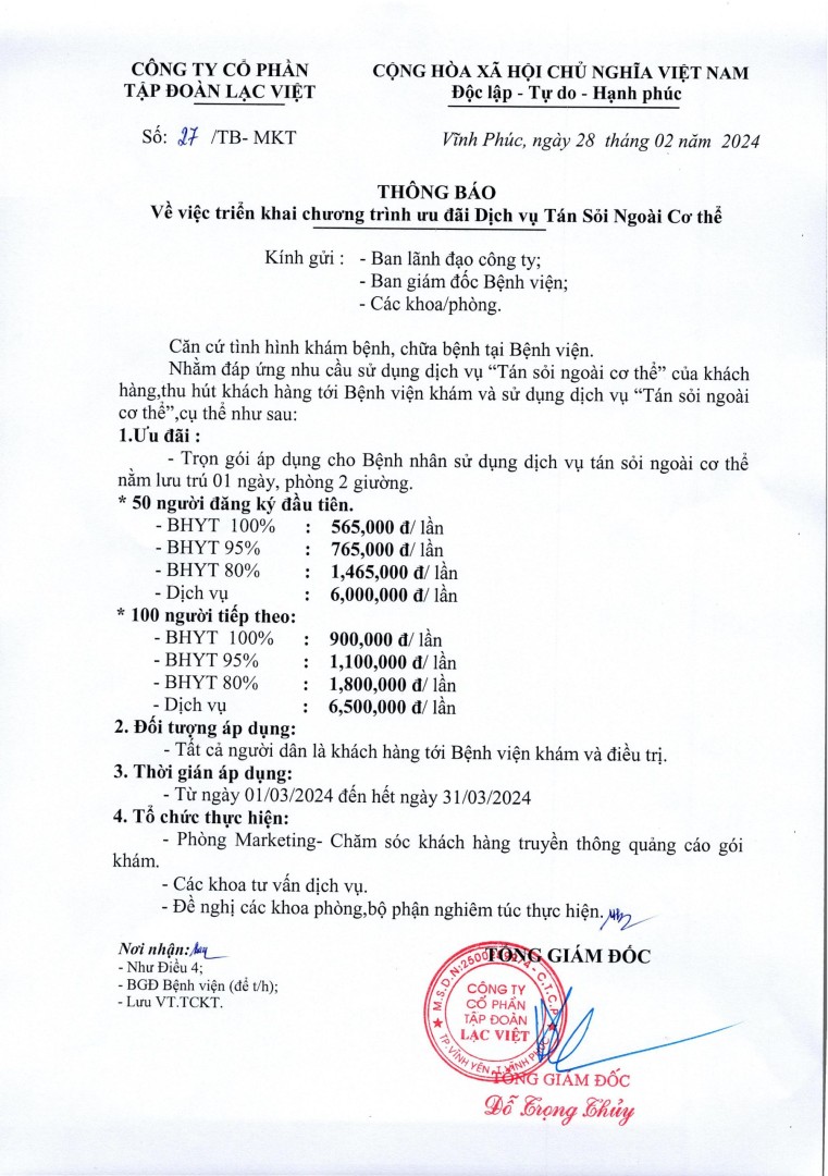chương trình ưu đãi đặc biệt về tán sỏi ngoài cơ thể