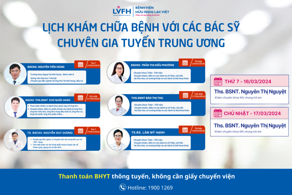 Lịch khám chữa bệnh của các bác sỹ chuyên gia tuyến trung ương trong tuần này