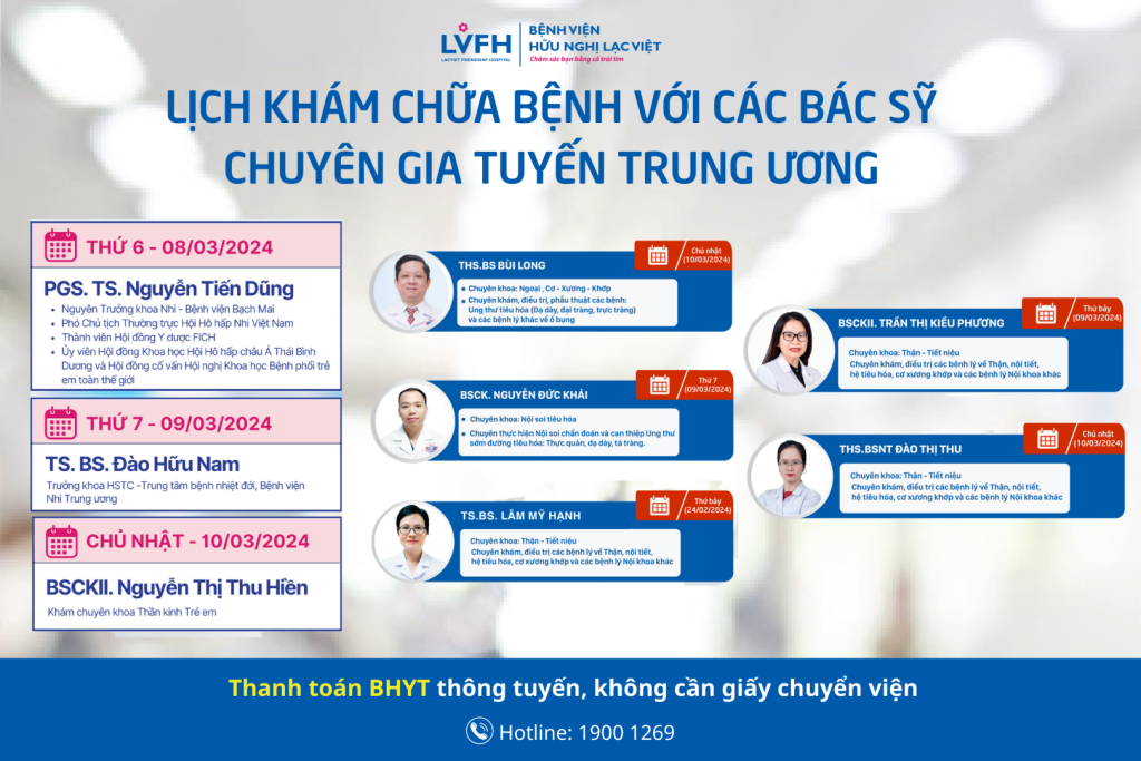 Lịch khám chữa bệnh của các bác sỹ chuyên gia tuyến trung ương trong tuần này