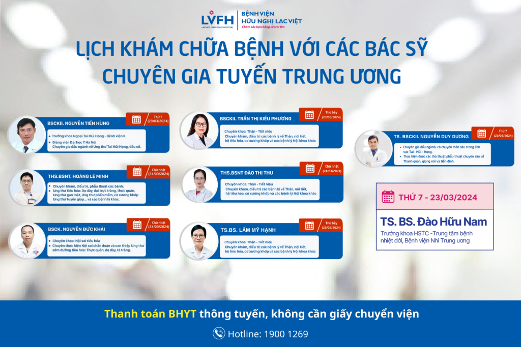 Lịch khám chữa bệnh của các bác sỹ chuyên gia tuyến trung ương trong tuần này
