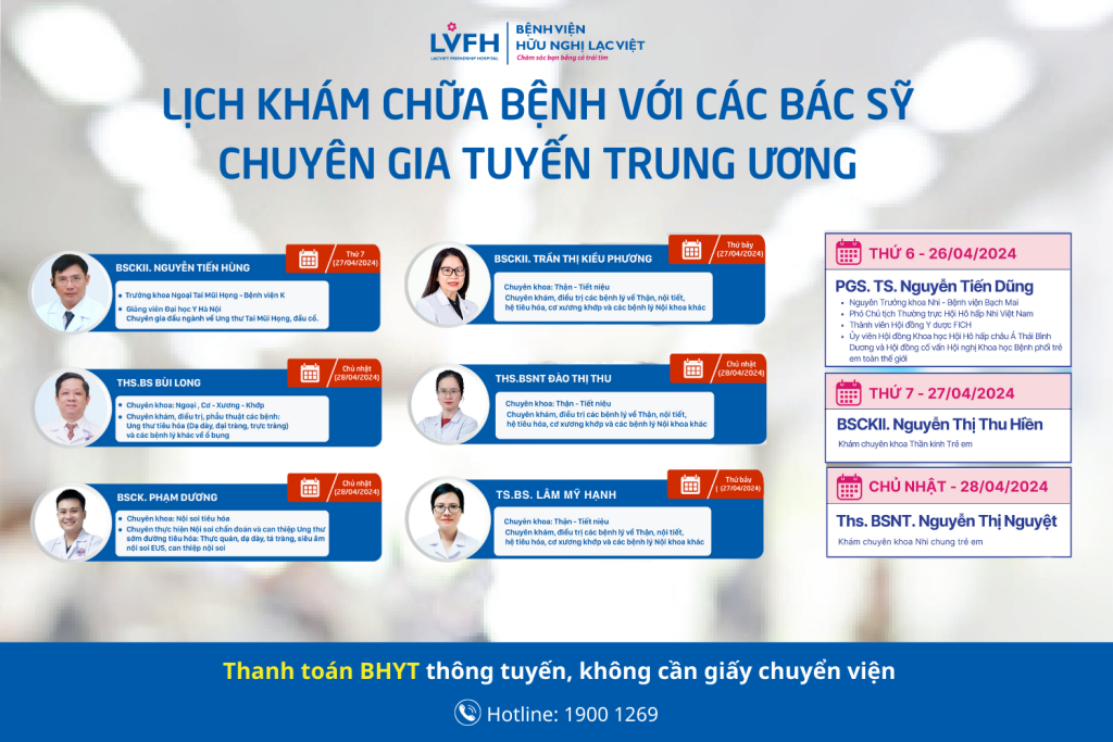 Lịch khám chữa bệnh của các bác sỹ chuyên gia tuyến trung ương trong tuần này