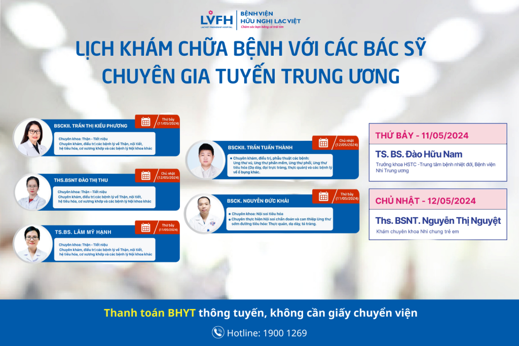 Lịch khám chữa bệnh của các bác sỹ chuyên gia tuyến trung ương trong tuần này