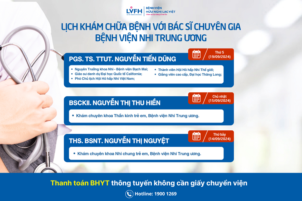 Lịch khám chữa bệnh của các bác sĩ chuyên gia Bệnh viện Nhi Trung ương