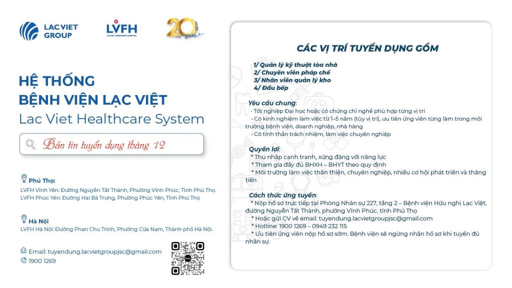BỆNH VIỆN HỮU NGHỊ LẠC VIỆT TUYỂN DỤNG THÁNG 12