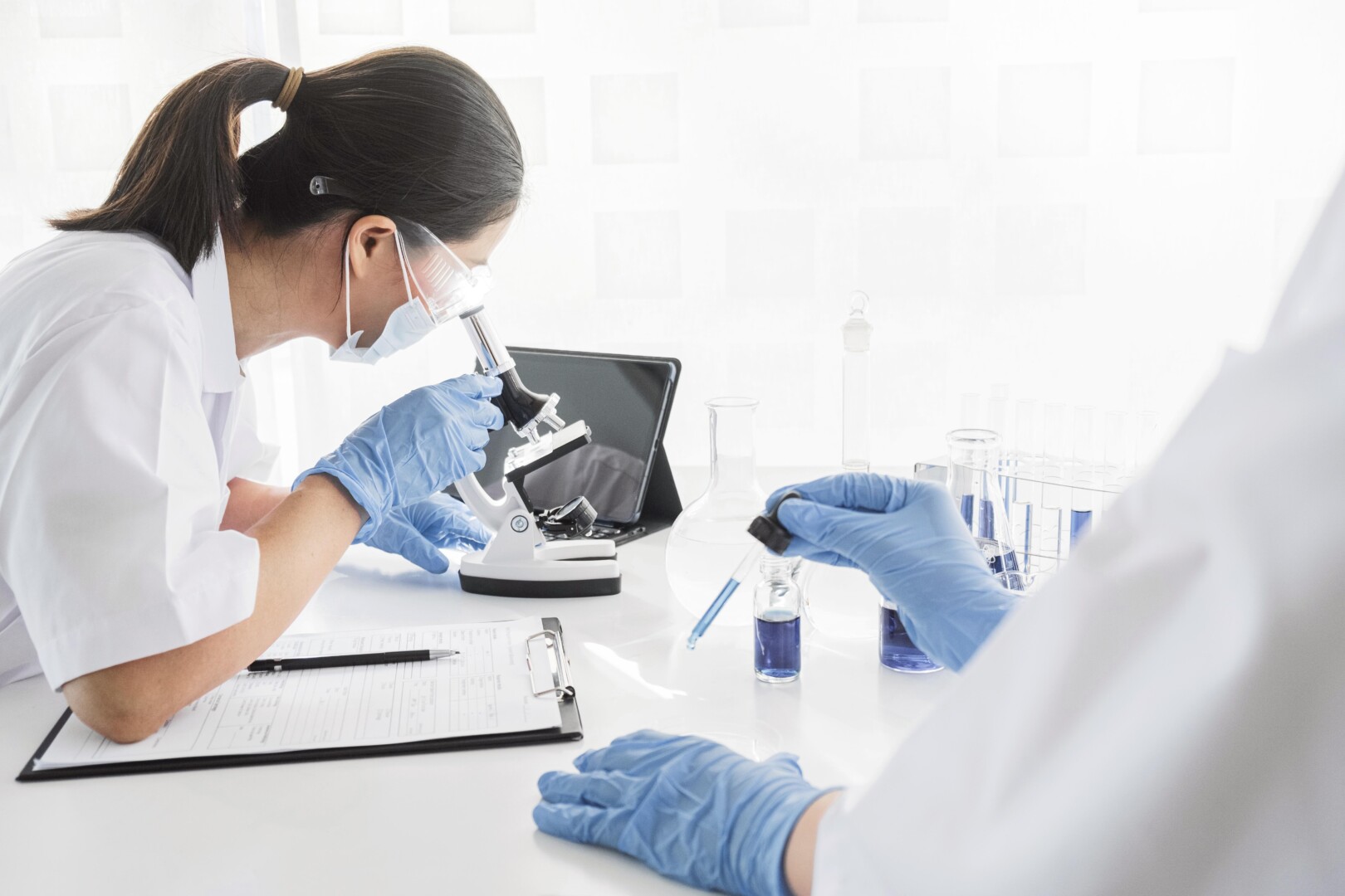 Asian Woman Working Chemical Project New Discovery